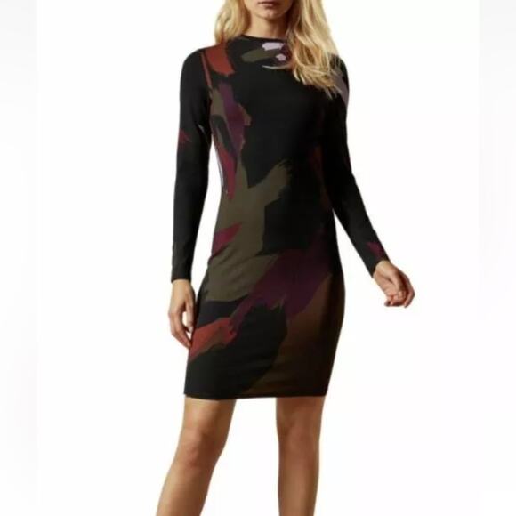 Ted Baker Lauryy Abstract Print Long Sleeve Dress size 3 Large - Picture 2 of 12